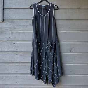 Crea Concept Asymmetrical Midi Dress Black White Stripe Women's US Size 6